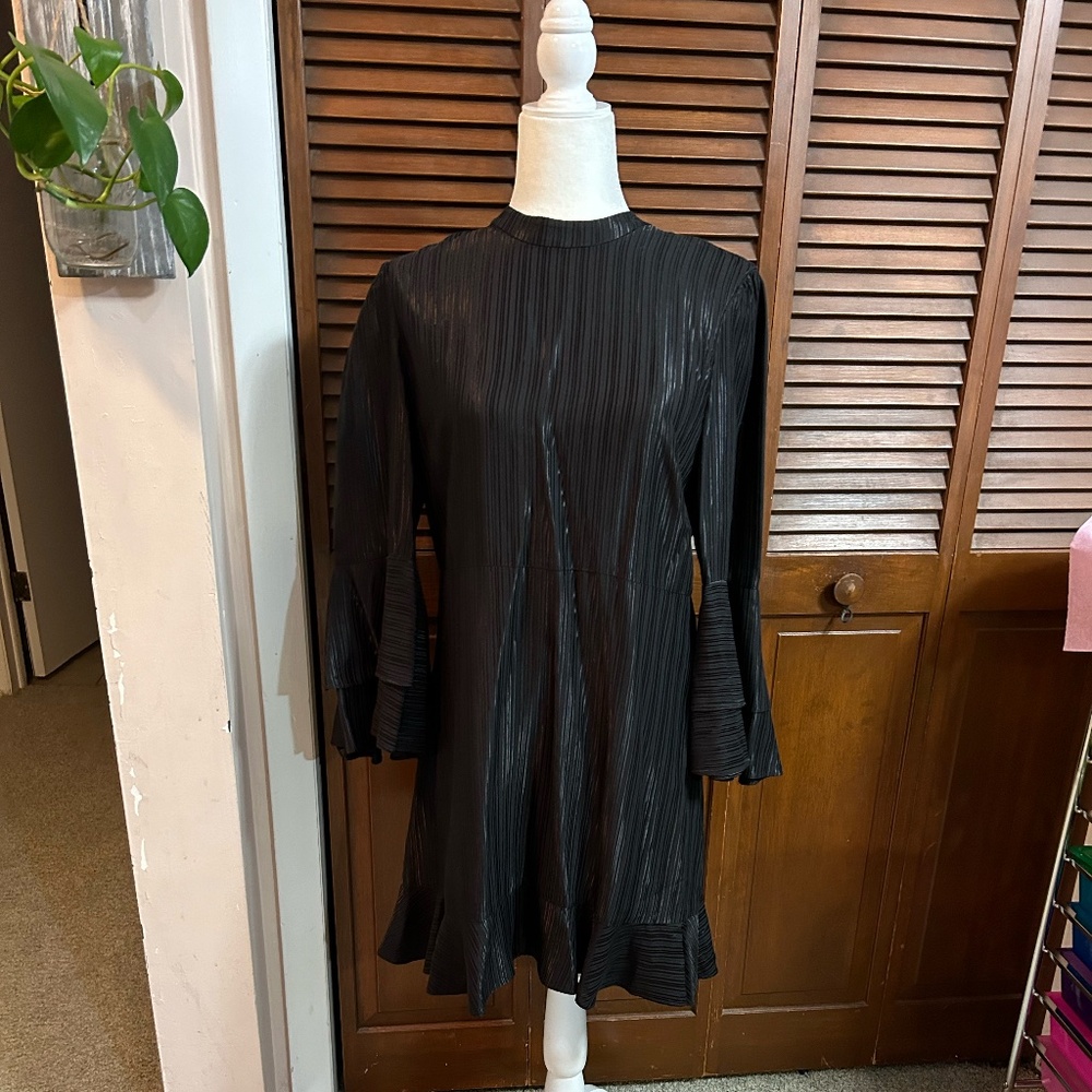 Catherine Malandrino Masami Metallic Ruffle Shift Dress with Bell Sleeves - Picture 2 of 13